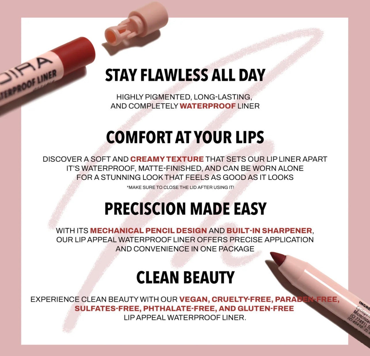 Moira LIP APPEAL WATERPROOF LINER (009, SADIE)