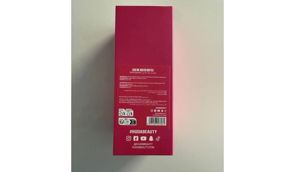 Huda Beauty Water Bottle, Pink, 550ml Capacity - PINK
