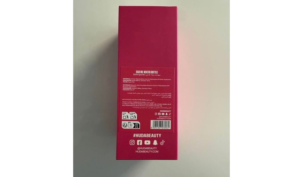 Huda Beauty Water Bottle, Pink, 550ml Capacity - PINK